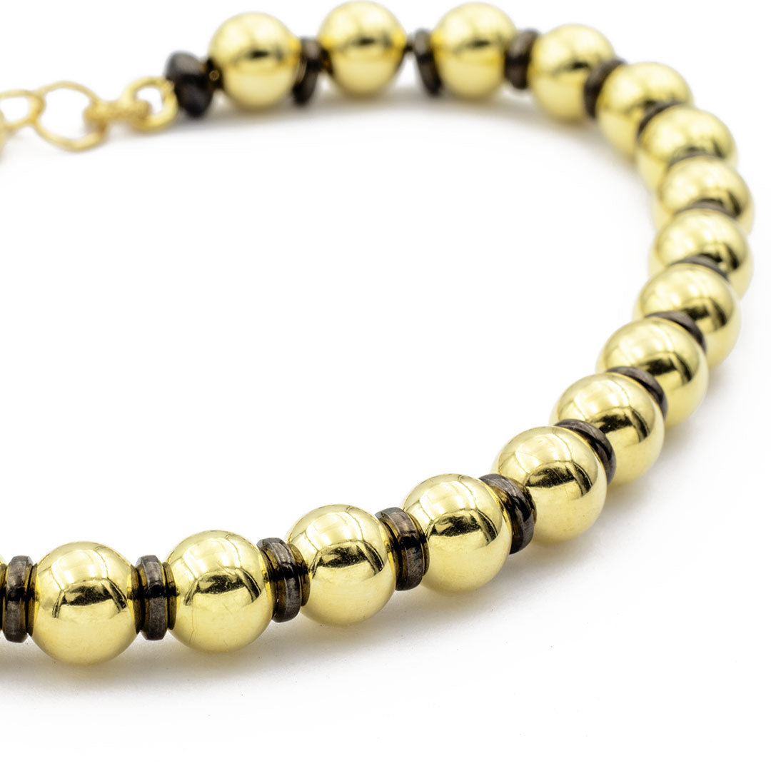 braccialetto con sfere in argento lucido placcato oro giallo e rutenio nero - via condotti store