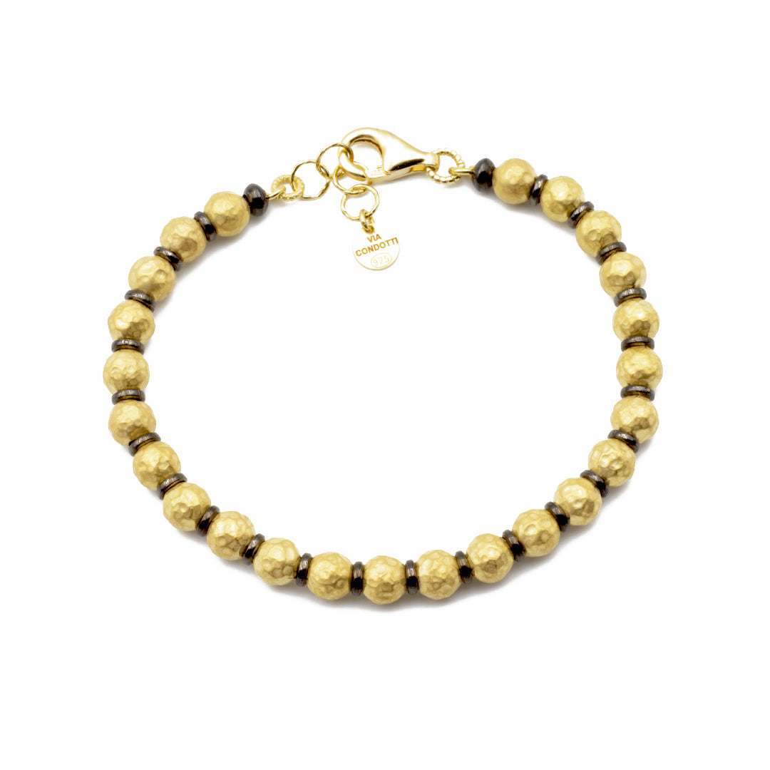 bracciale con palline in argento satinato placcato oro giallo e inserti in rutenio nero - via condotti store