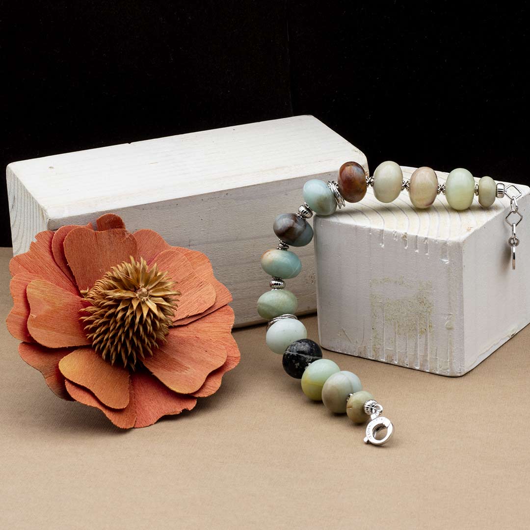 bracciale in amazzonite pietre dure e argento 925 - via condotti store
