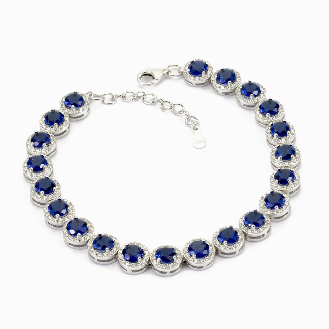 bracciale classico da donna in argento 925 rodiato e zirconi bianchi e blu zaffiro - via condotti store