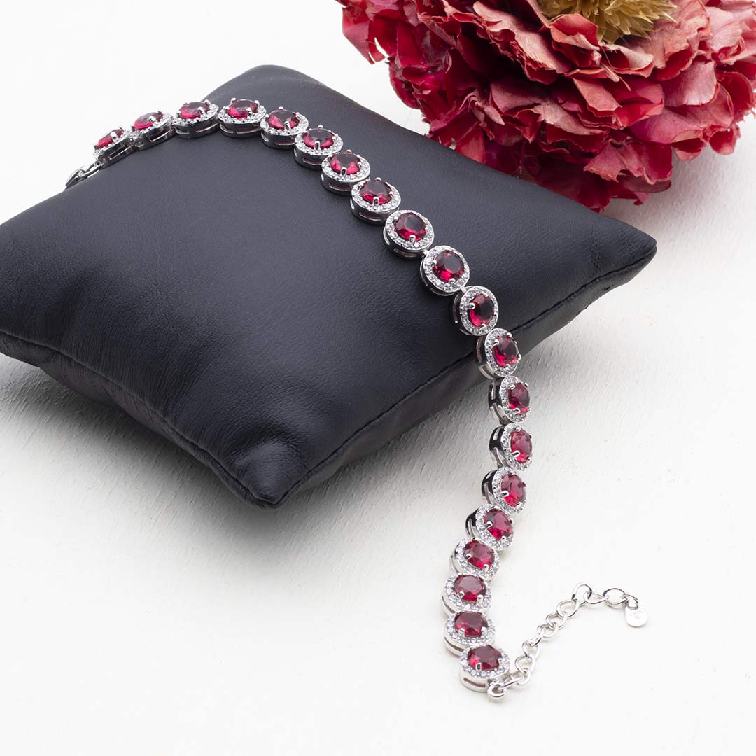 braccialetto da donna con zirconi rosso rubino e bianchi in argento 925 rodiato - via condotti store