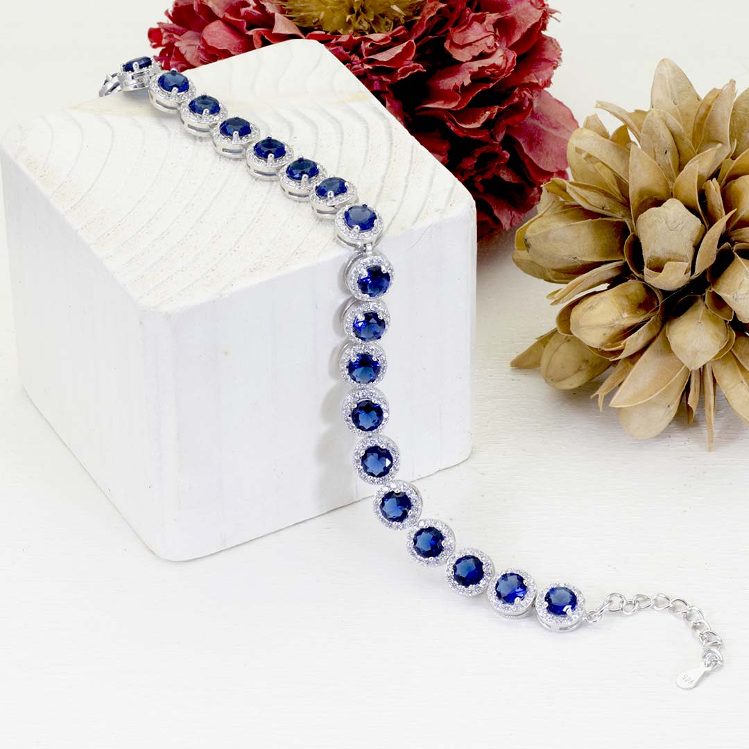 bracciale con zirconi bianchi e blu zaffiro per donna in argento 925 rodiato - via condotti store