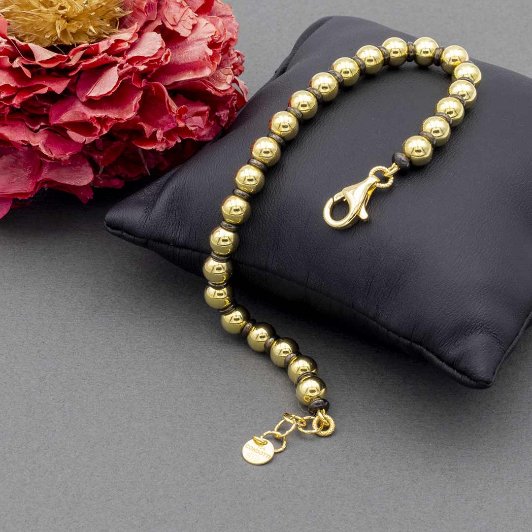 bracciale con sfere lucide in argento placcato oro giallo e rutenio nero - via condotti store