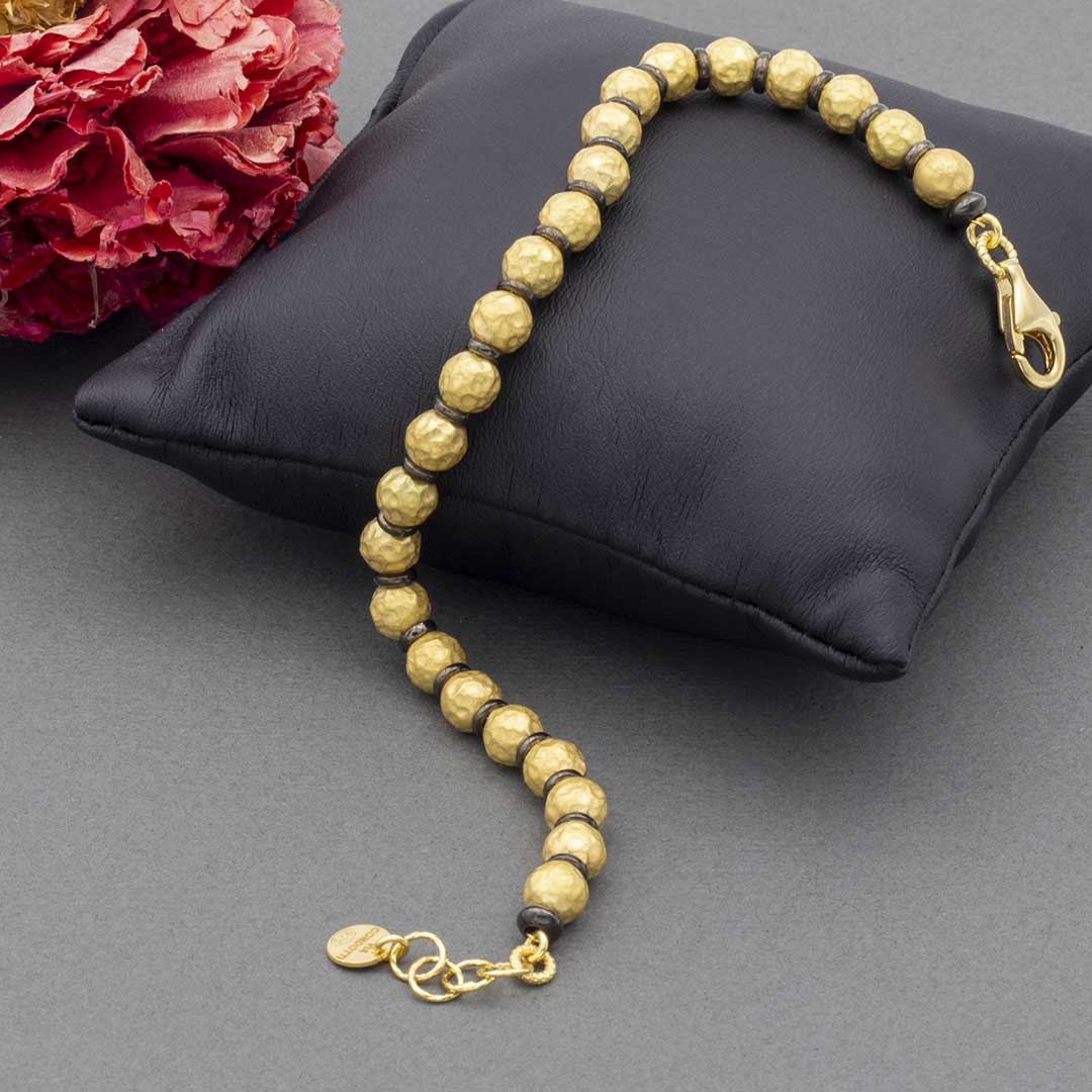 bracciale con sfere satinate in argento placcato oro giallo e rutenio nero - via condotti store