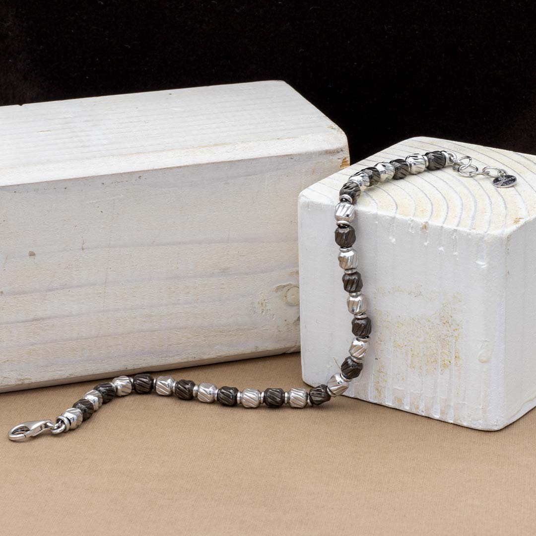 bracciale per uomo in argento rodiato bianco e nero tipo titanio - via condotti store