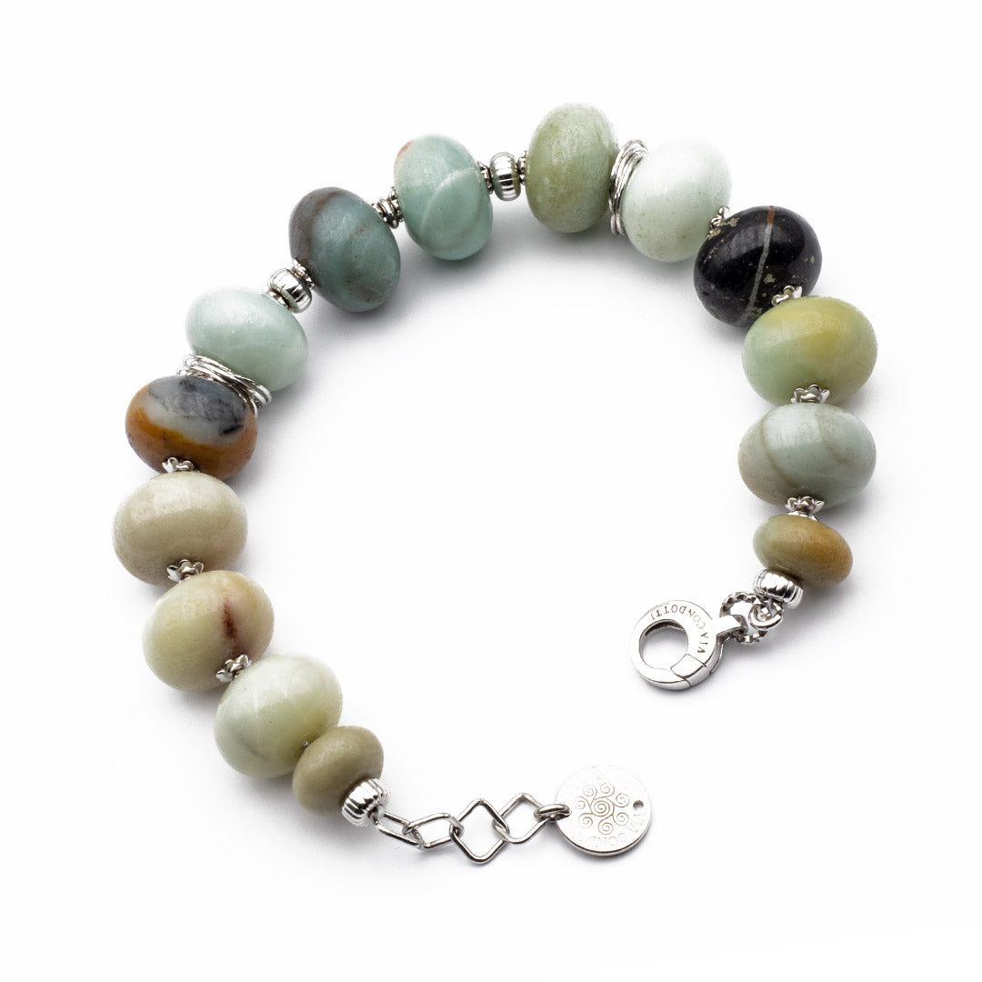 lunghezza regolabile da 19 a 21 centimetri del bracciale in amazzonite e argento 925 - via condotti store