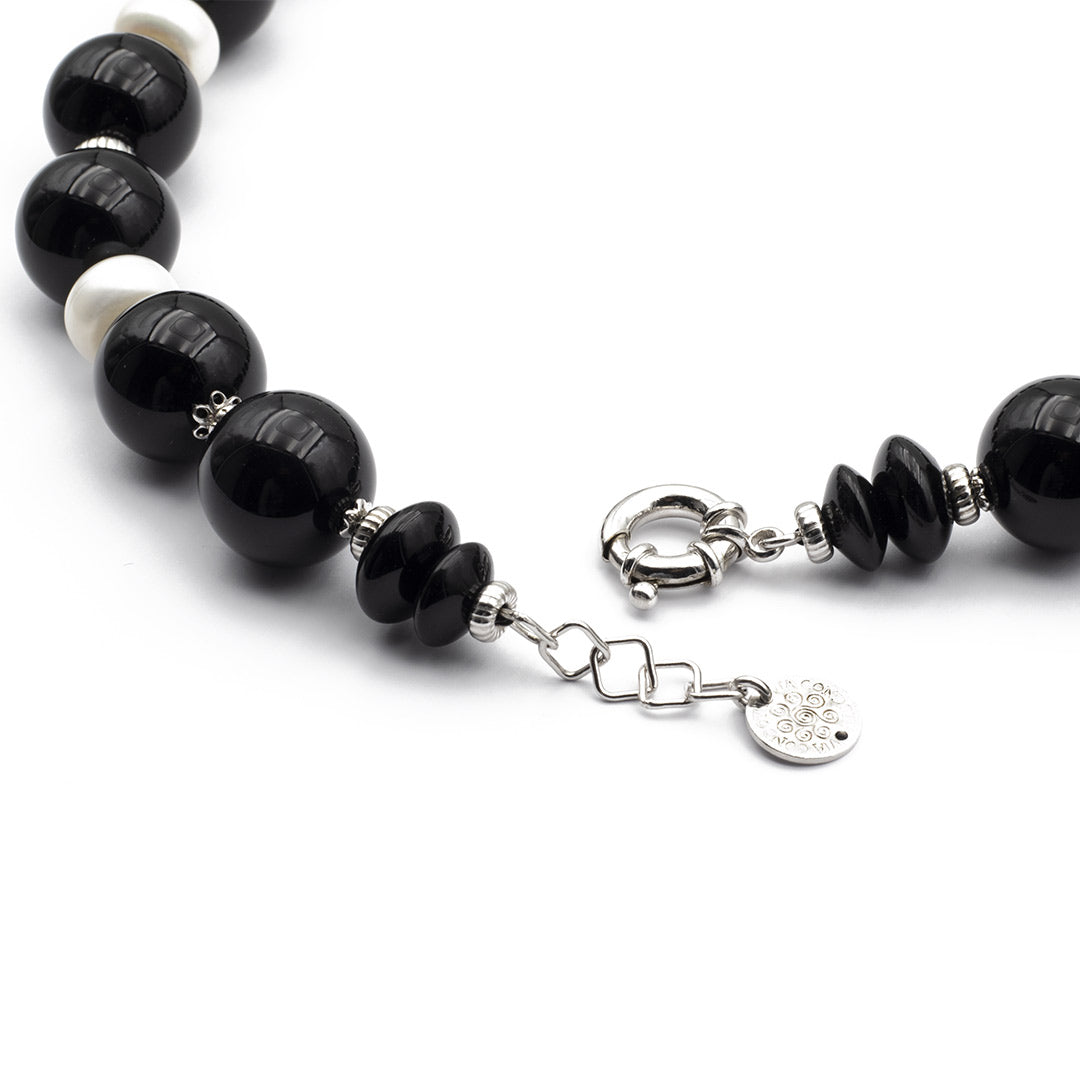 lunghezza regolabile del girocollo in onice e perle con argento 925 - via condotti store