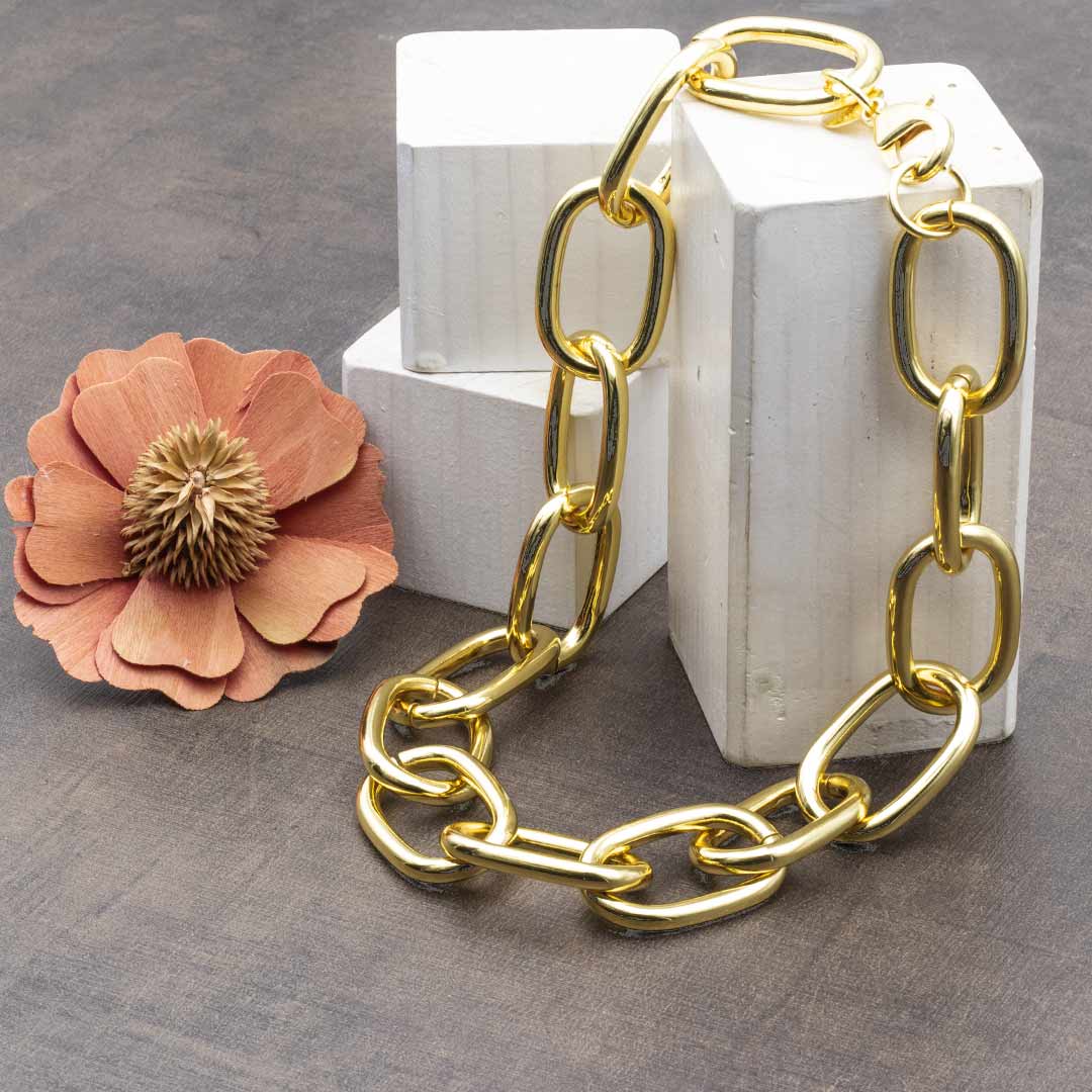 collana alta bigiotteria con catena ovale grande placcata oro francesca bianchi design - via condotti store