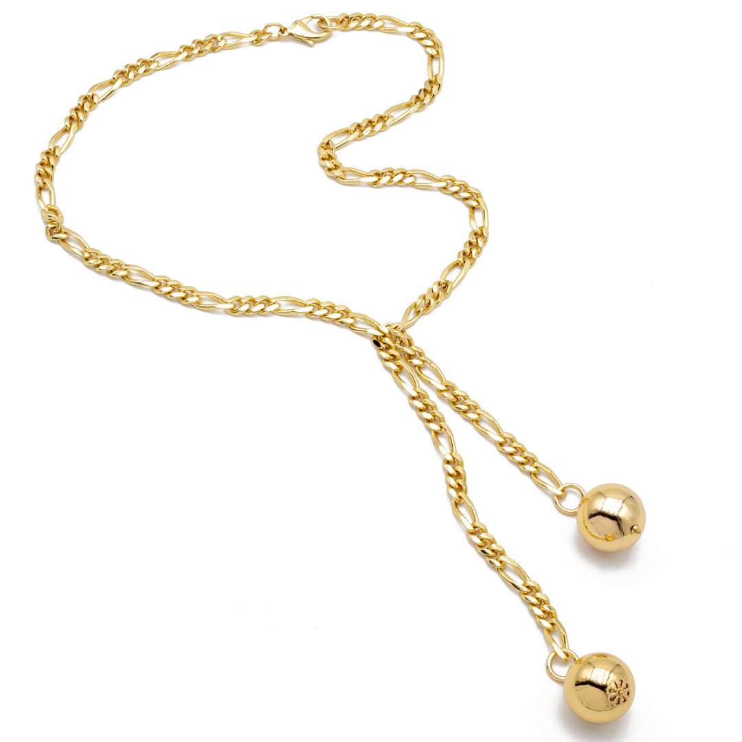 collana lunga con ciondolo a due sfere placcata in oro - via condotti store