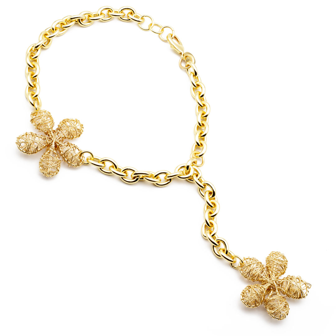 collana con due fiori placcata oro - via condotti store