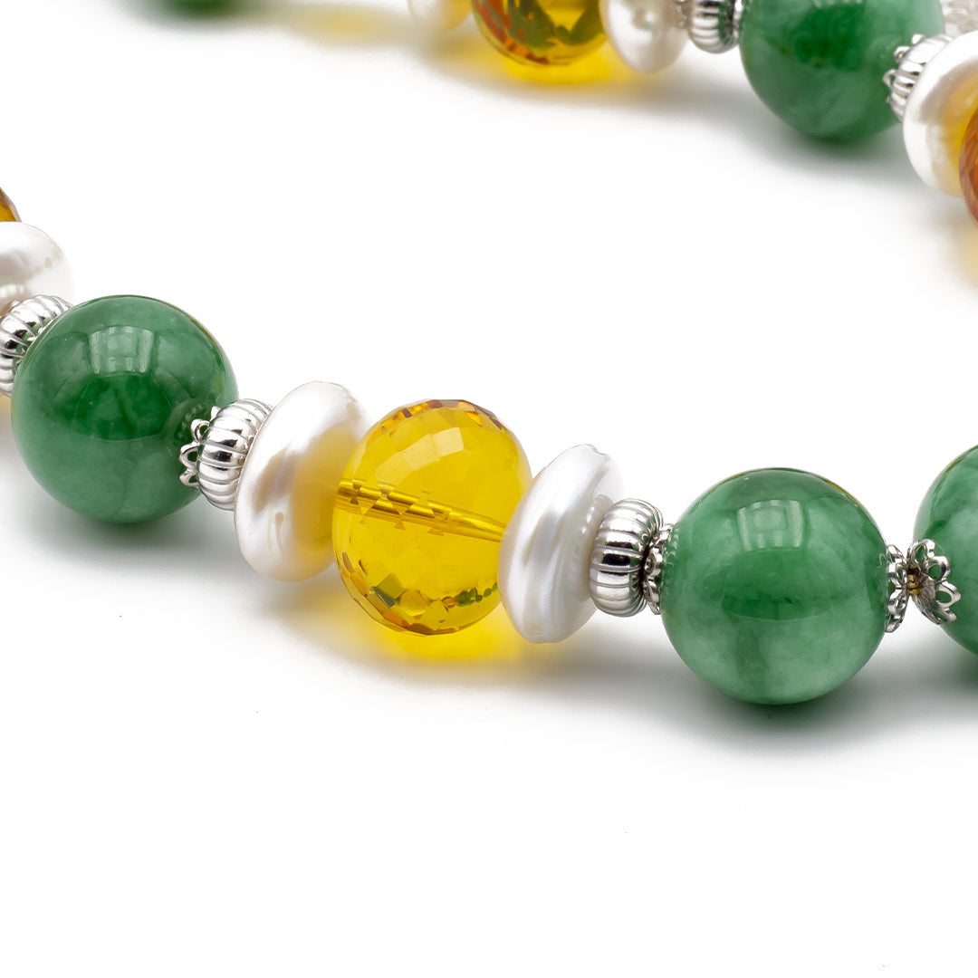 particolare della collana inn giada verde quarzo citrino e perle in argento 925 - via condotti store