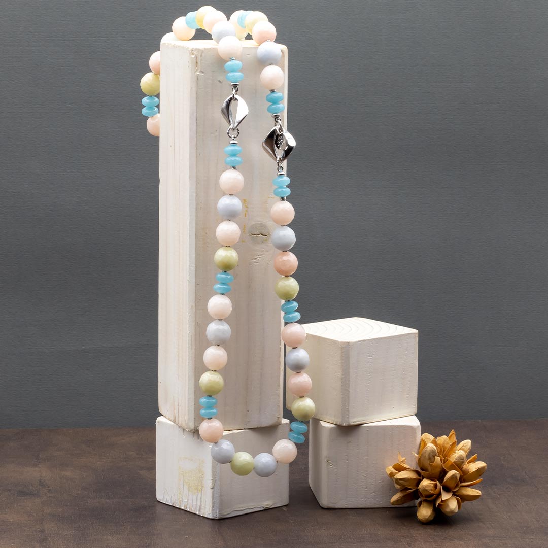 collana in pietre dure con giada multicolore e argento 925 rodiato - via condotti store