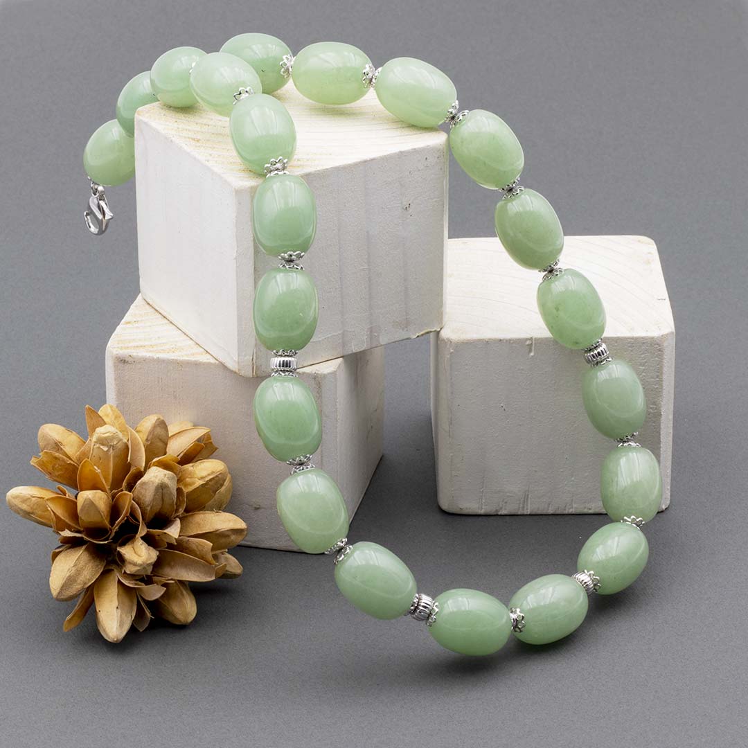 collana girocollo con avventurina verde naturale in argento rodiato - via condotti store