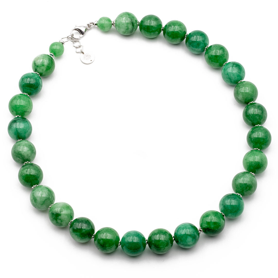 collana girocollo in giada verde naturale e argento rodiato - via condotti store