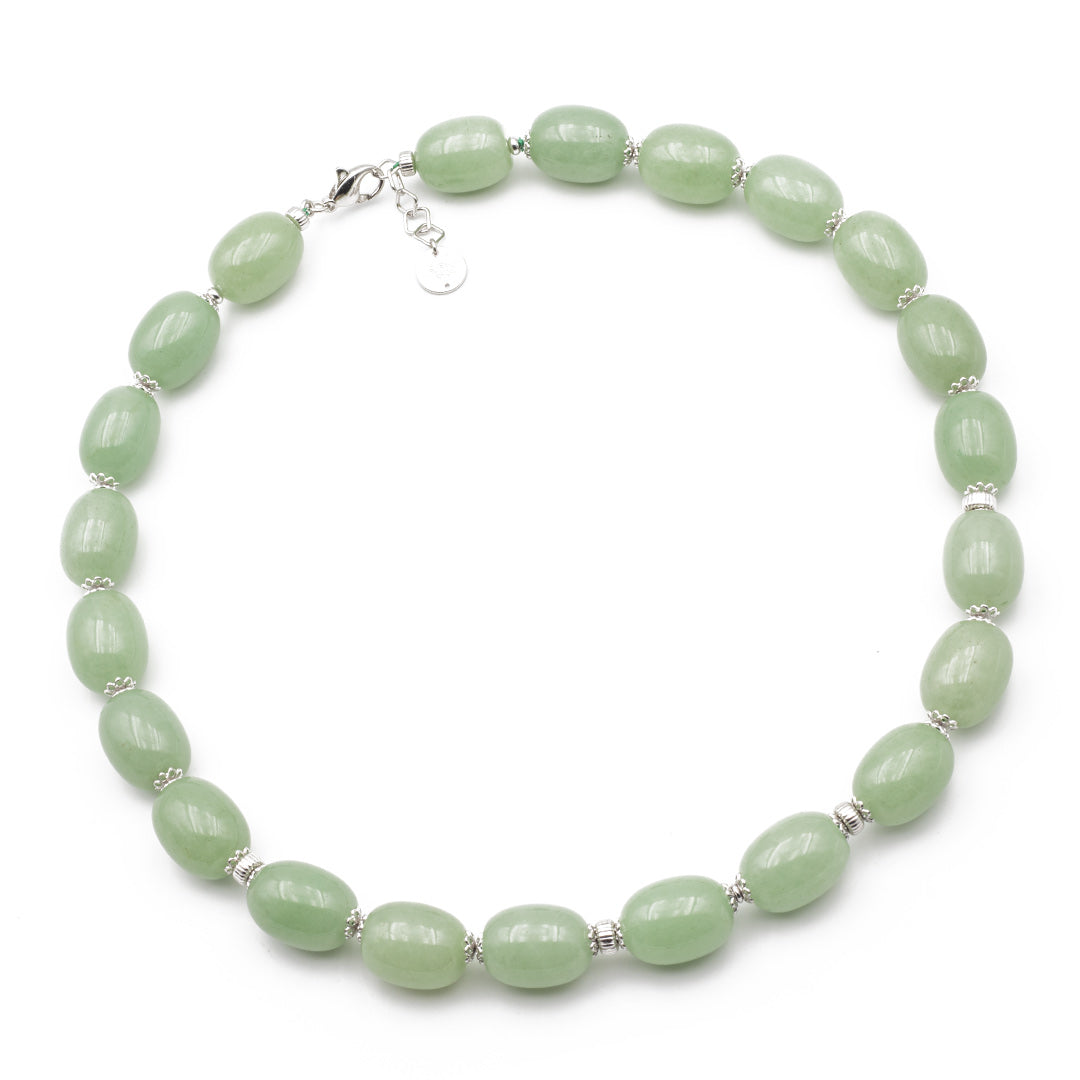collana girocollo con avventurina ovale verde naturale in argento rodiato - via condotti store