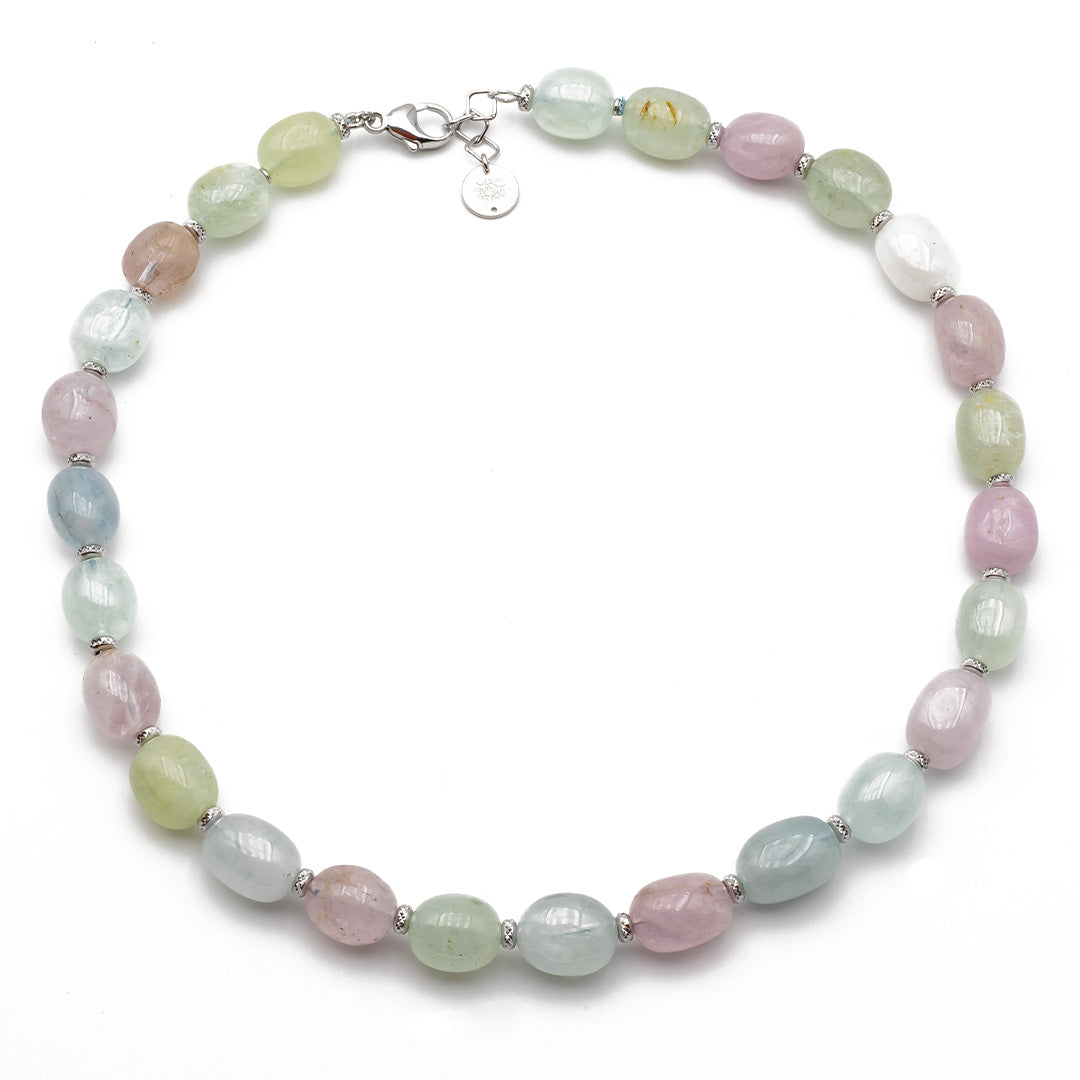 collana girocollo in morganite multicolor e argento 925 rodiato - via condotti store