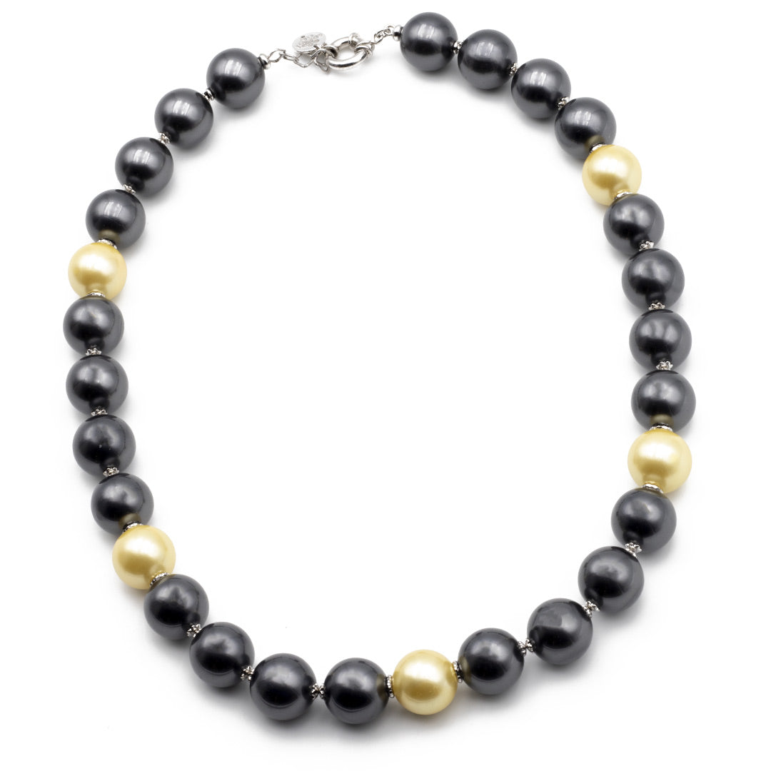 collana girocollo in perle grigie e oro con argento 925 - via condotti store