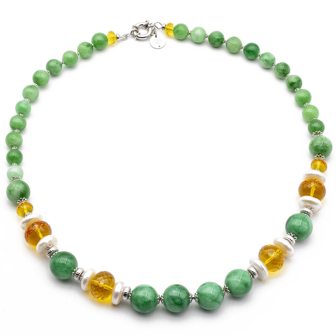 collana girocollo con giada verde quarzo citrino e perle in argento 925 - via condotti store