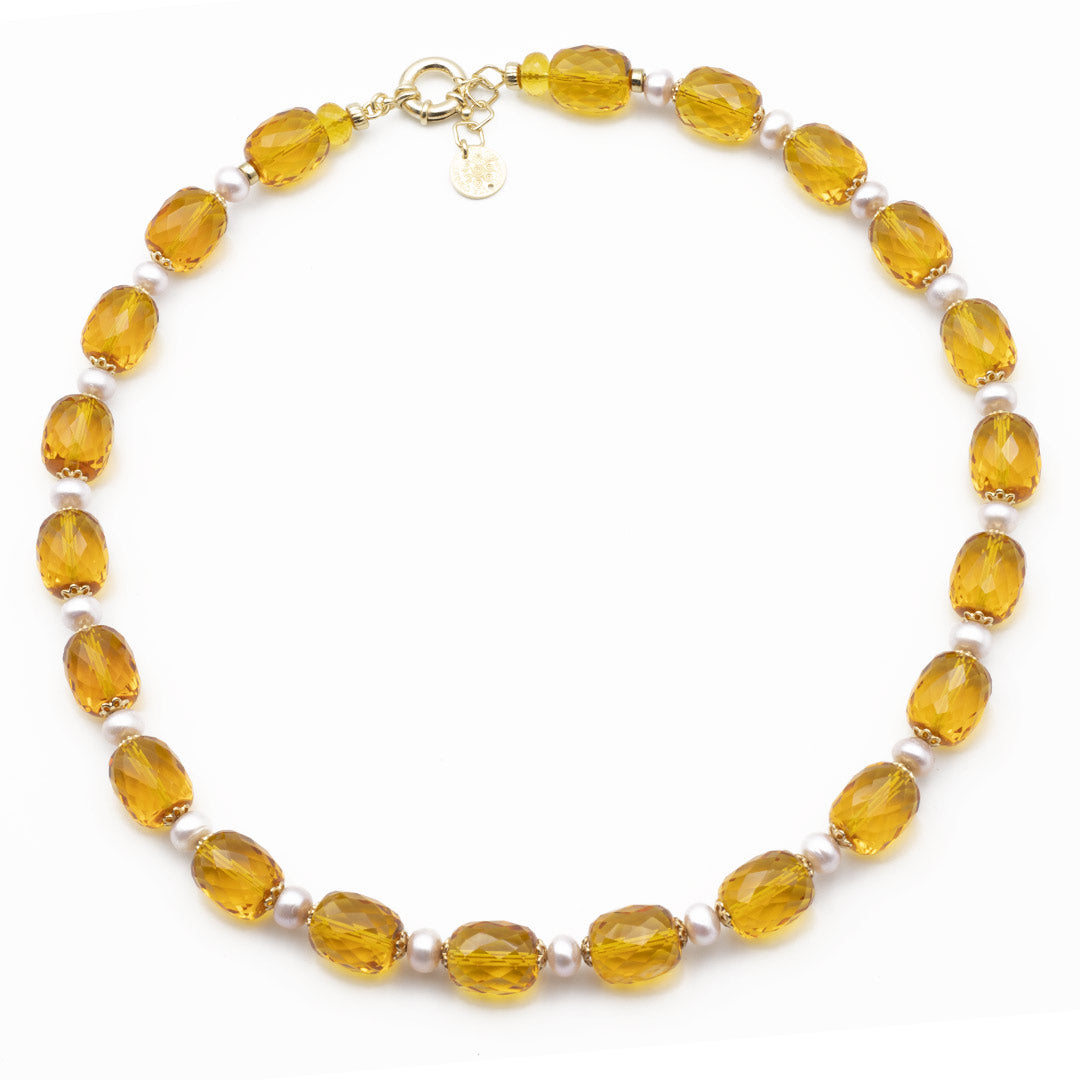 girocollo in quarzo citrino e perle con argento placcato oro - via condotti store