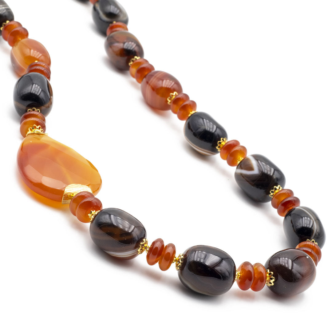 collana in agata variegata e corniola con argento placcato oro - via condotti store