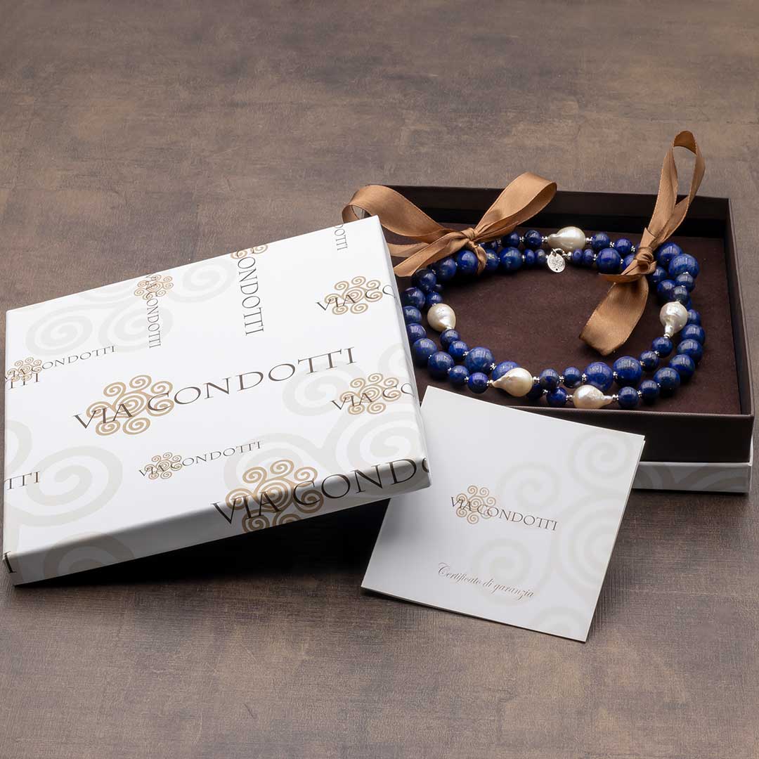 confezione regalo della collana in lapislazzuli e perle-barocche - via condotti store