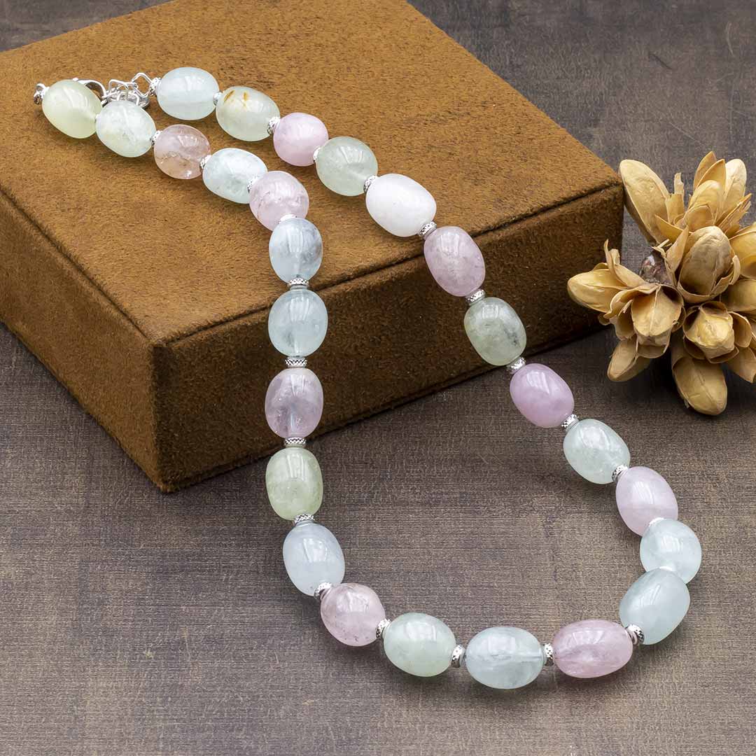 collana in morganite naturale multicolor e argento 925 - via condotti store