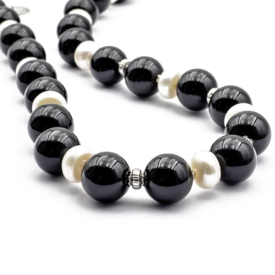 collana girocollo con onice e perle alternate con argento 925 - via condotti store
