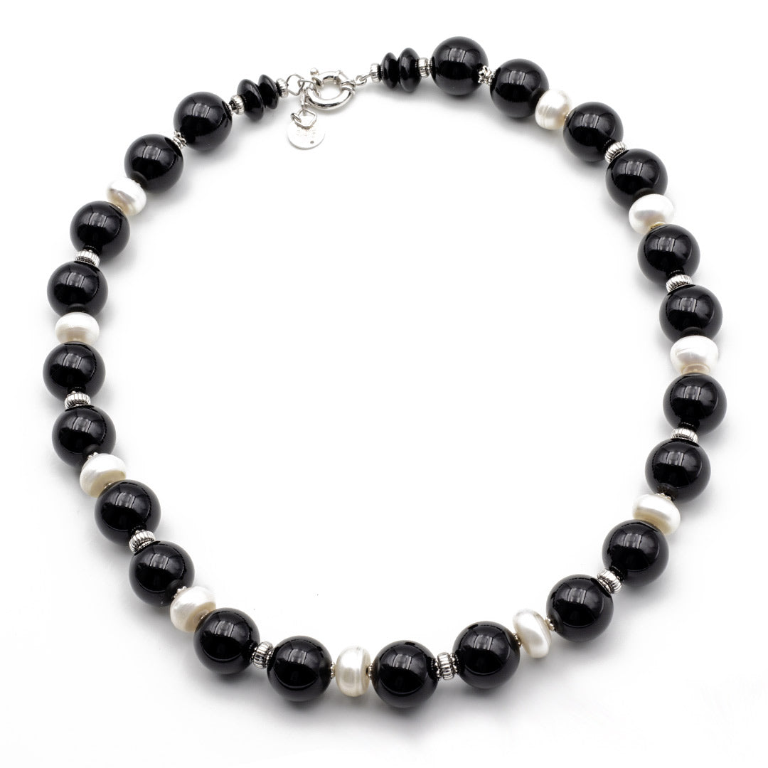collana girocollo in onice e perle con argento 925 - via condotti store