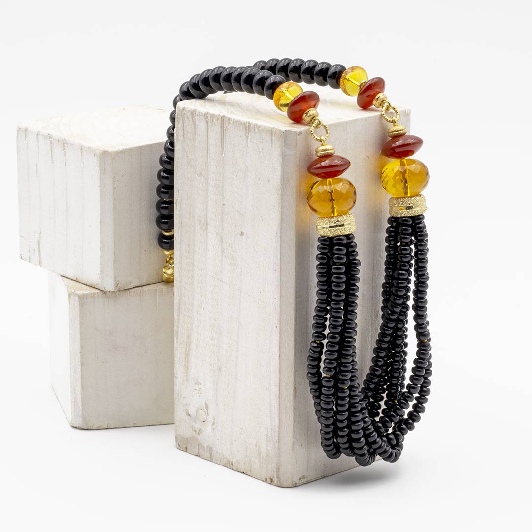 collana torchon girocollo in onice quarzo citrino e corniola con argento placcato oro - via condotti store