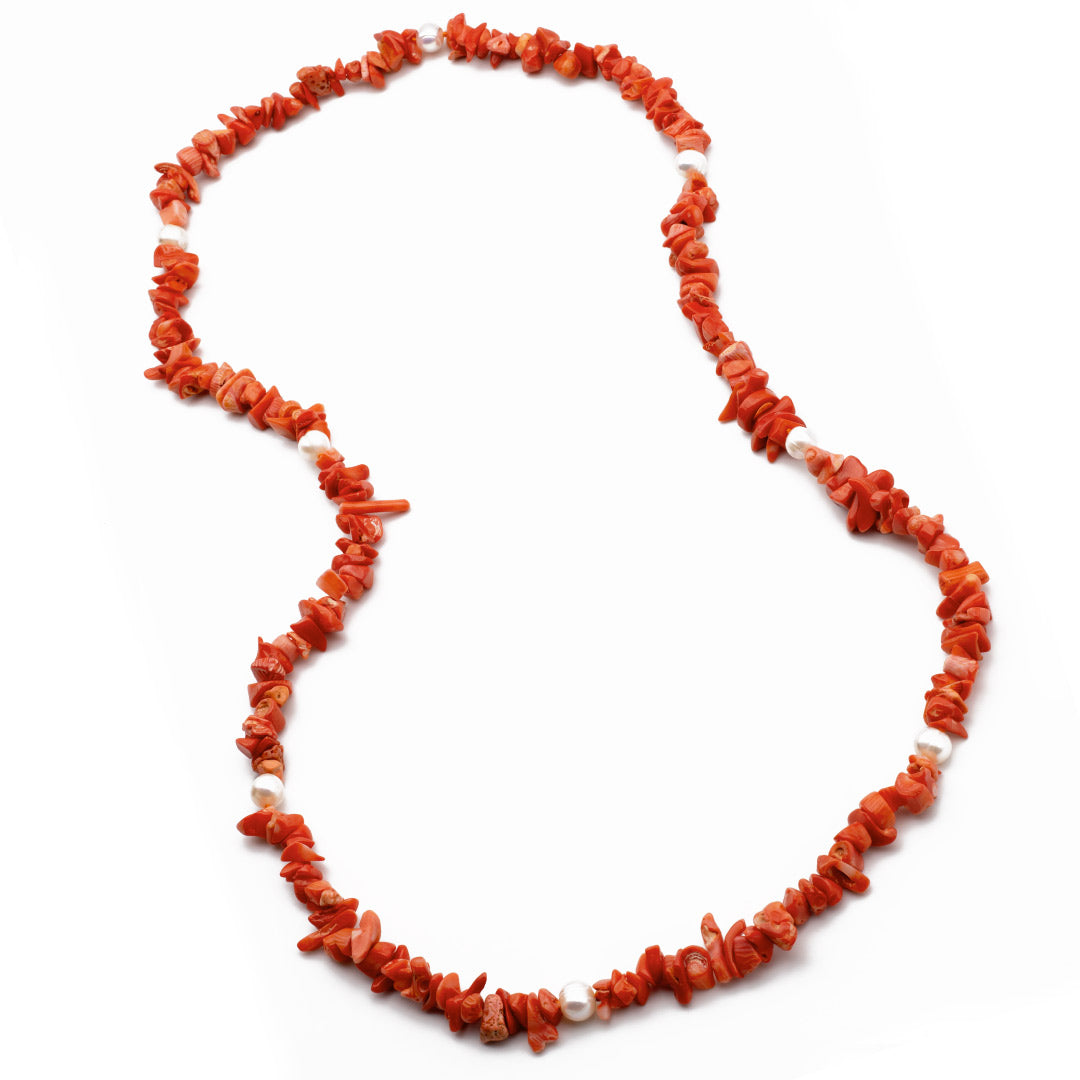 collana lunga 92 centimetri in corallo a rametti e perle - via condotti store
