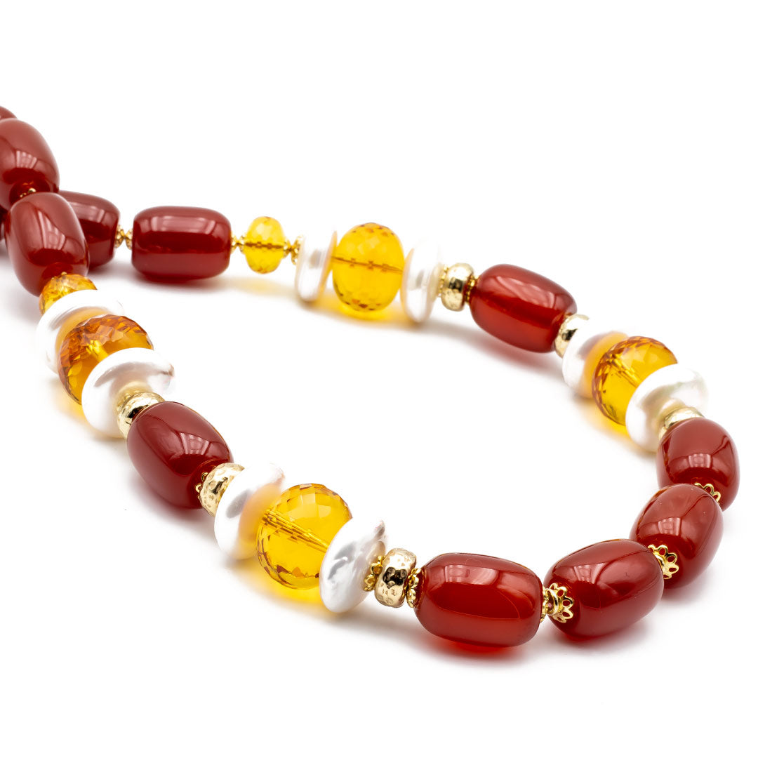 collana di pietre dure naturali e argento corniola citrino e perle - via condotti store