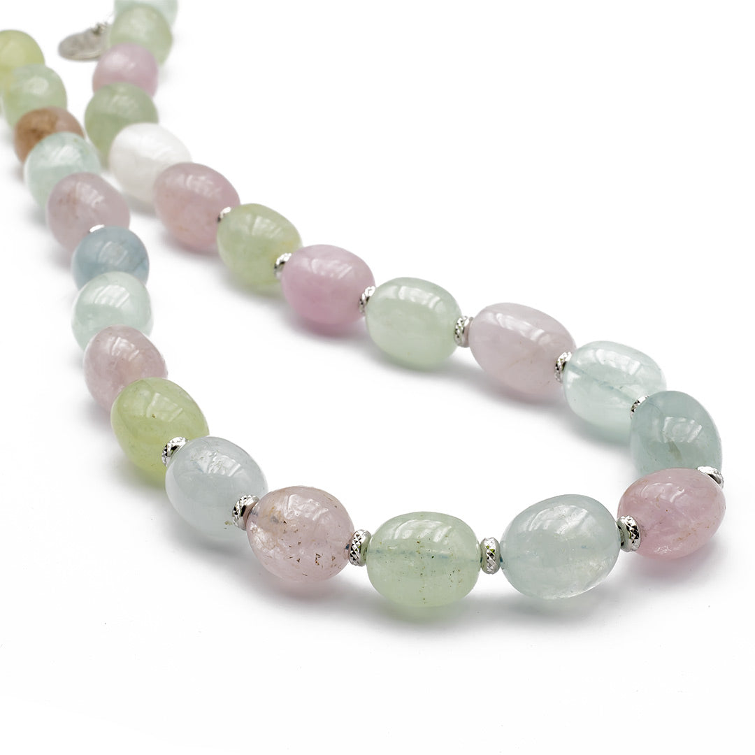 collana in morganite naturale multicolor e argento - via condotti store