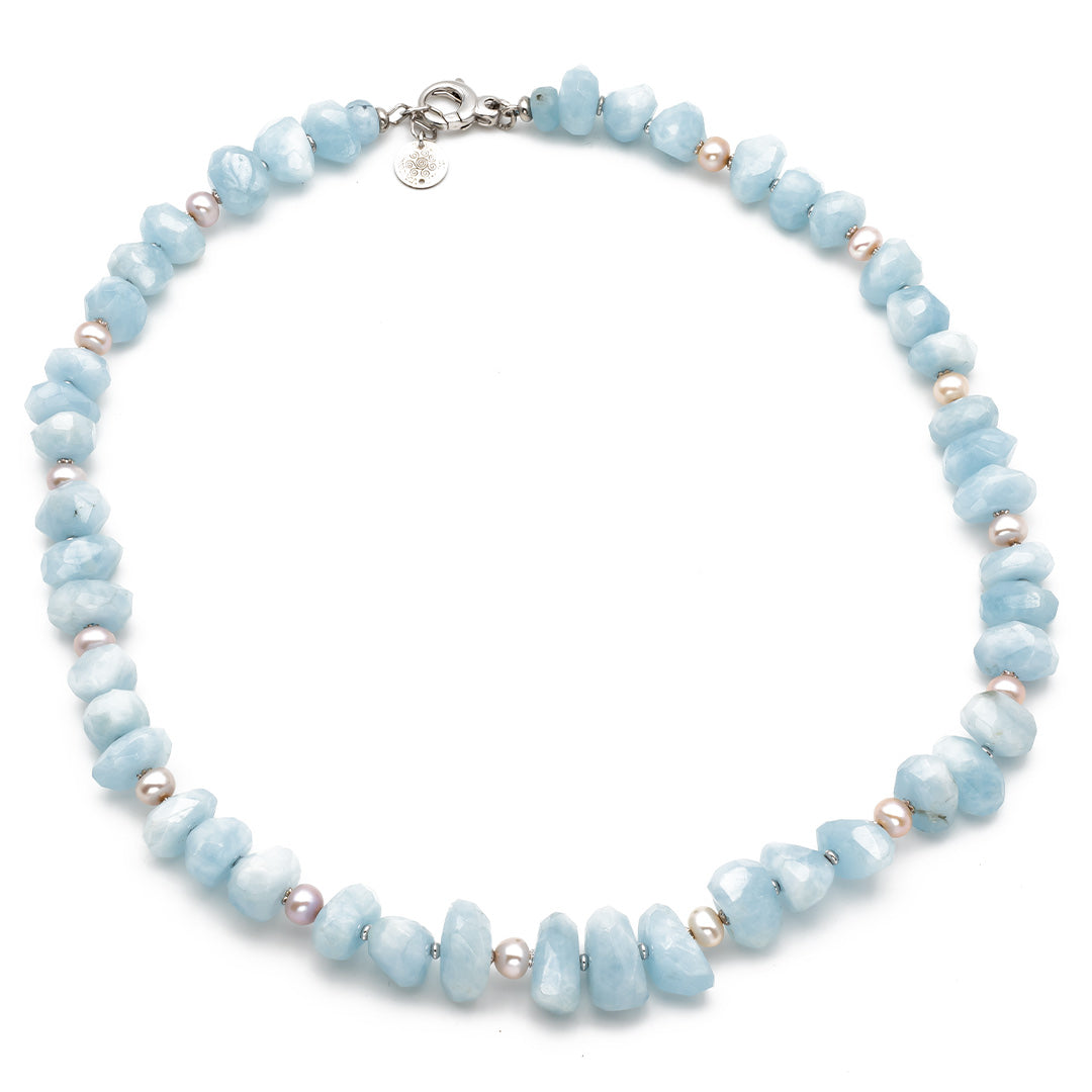 collana in acquamarina grezza e perle pietre dure e argento - via condotti store