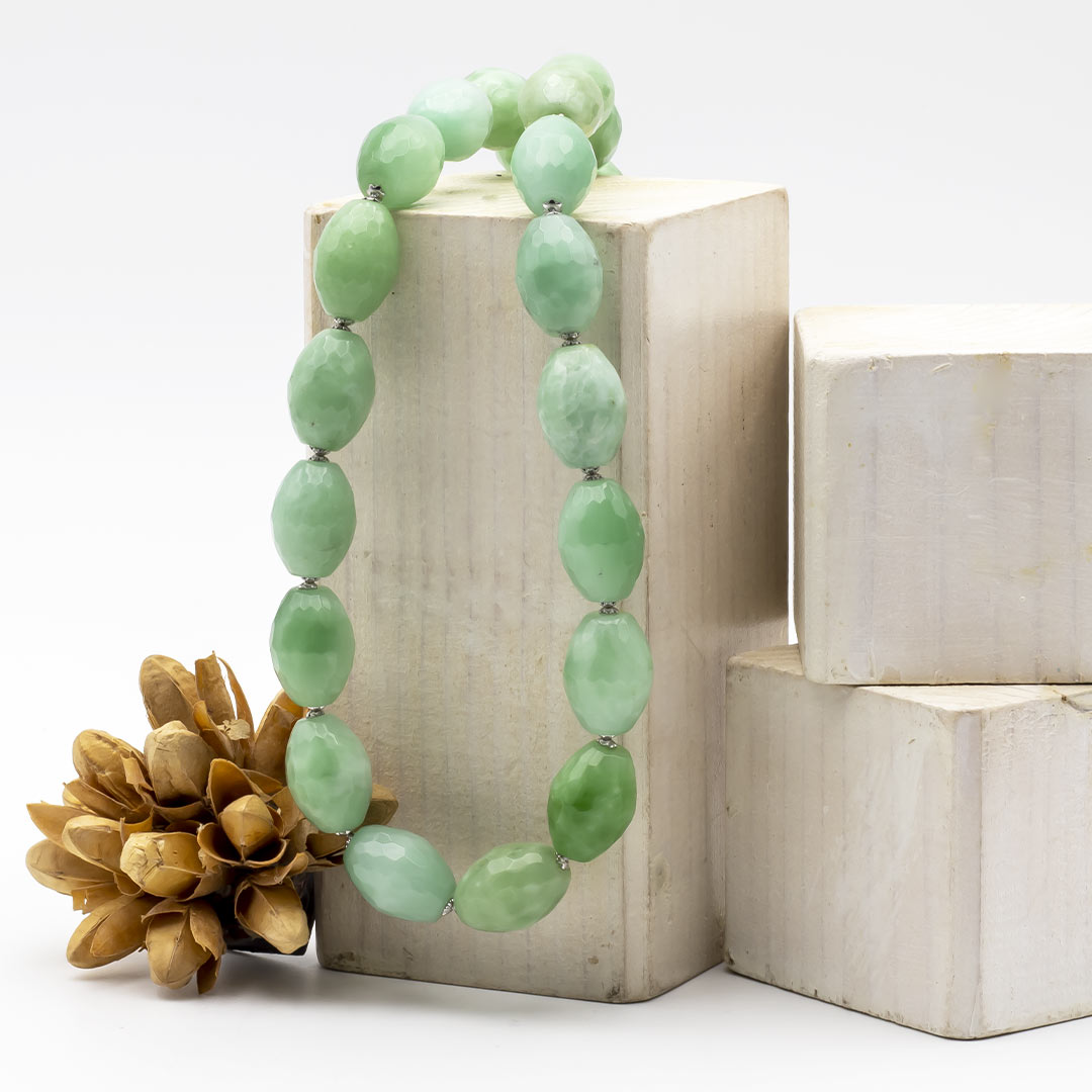 collana in pietre dure con giada burma verde e argento 925 rodiato - via condotti store