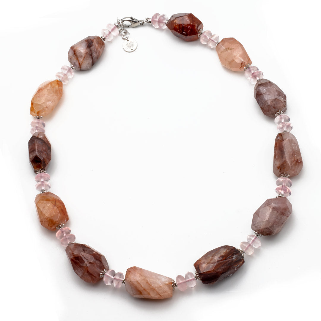 collana girocollo in quarzo rosso e quarzo rosa con argento 925 - via condotti store