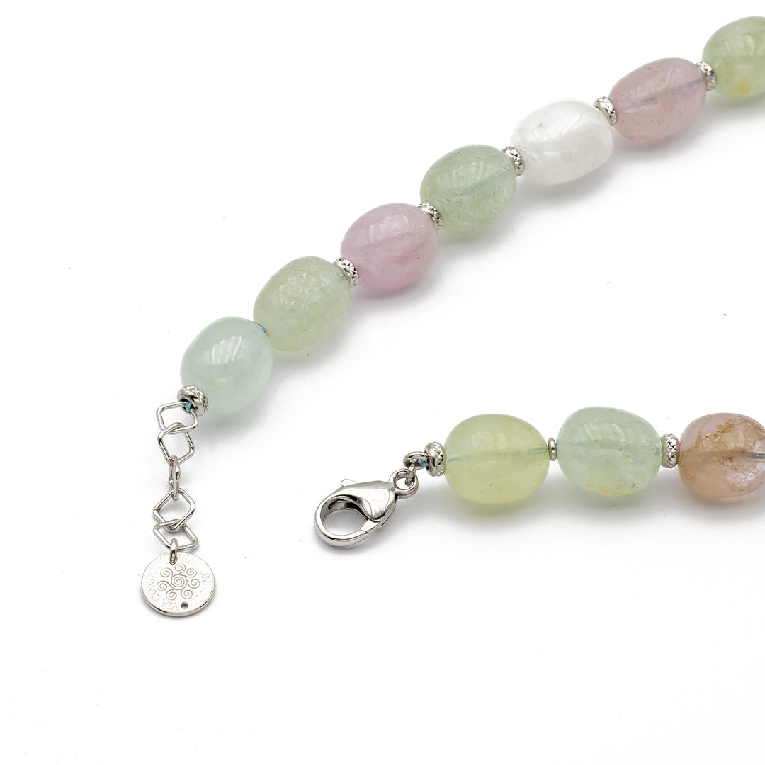 collana in morganite naturale multicolor e argento lunghezza regolabile - via condotti store