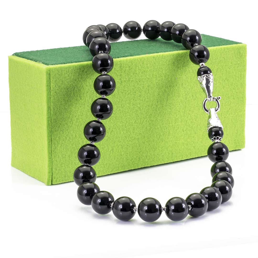 collana in pietre dure argento con onice sfera chiusura teste di cavallo - via condotti store