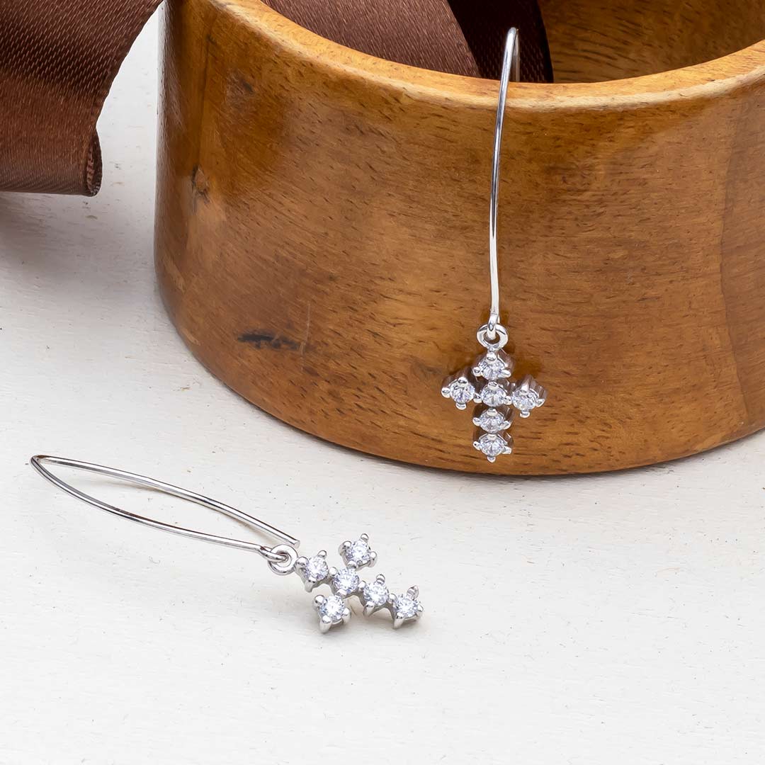 orecchini pendenti con croci in argento rodiato 925 con zirconi - via condotti store
