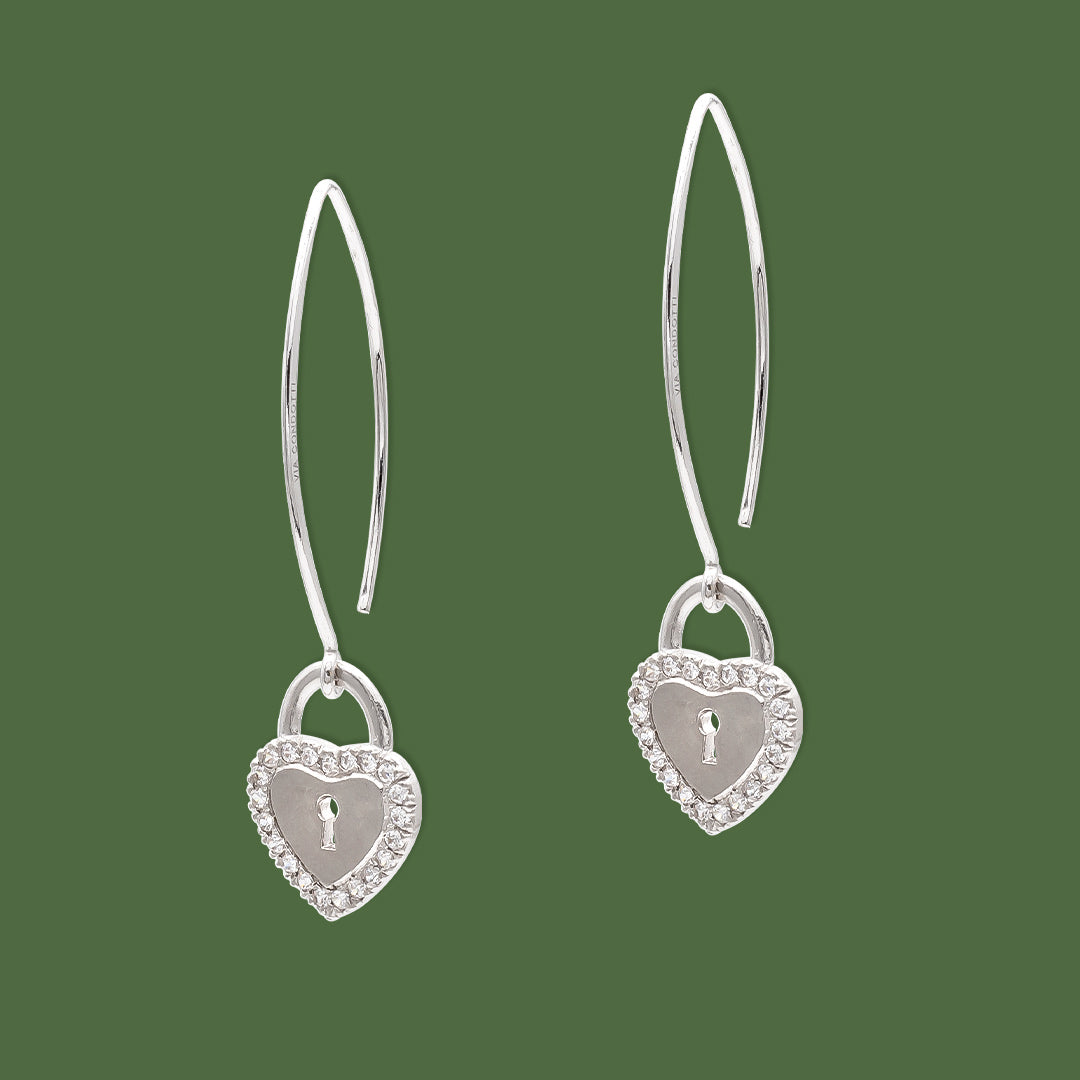 orecchini lucchetto cuore in argento rodiato e zirconi - via condotti store