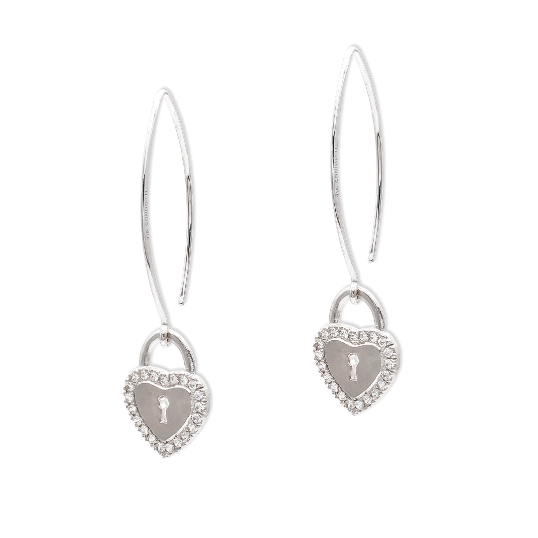 orecchini lucchetto cuore pendenti in argento e zirconi - via condotti store
