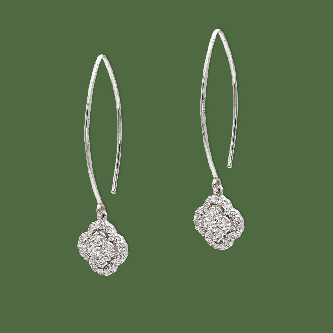 orecchini con quadrifoglio in argento 925 e zirconi - via condotti store