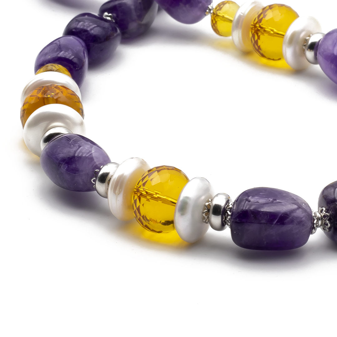 particolare della collana in pietre dure con ametista, quarzo citrino e perle - via condotti store