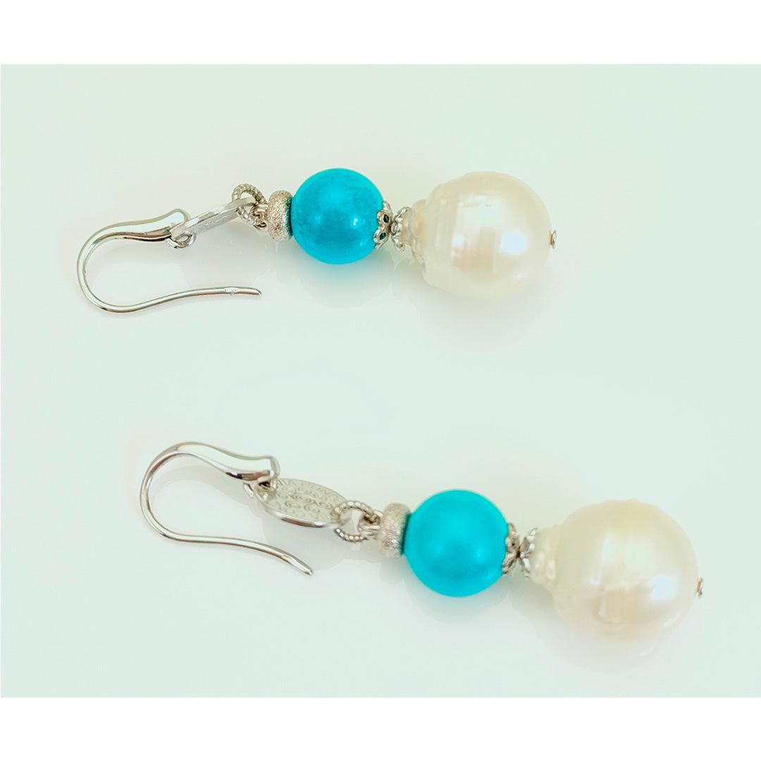 orecchini con turchese e perle scaramazze in argento - via condotti store
