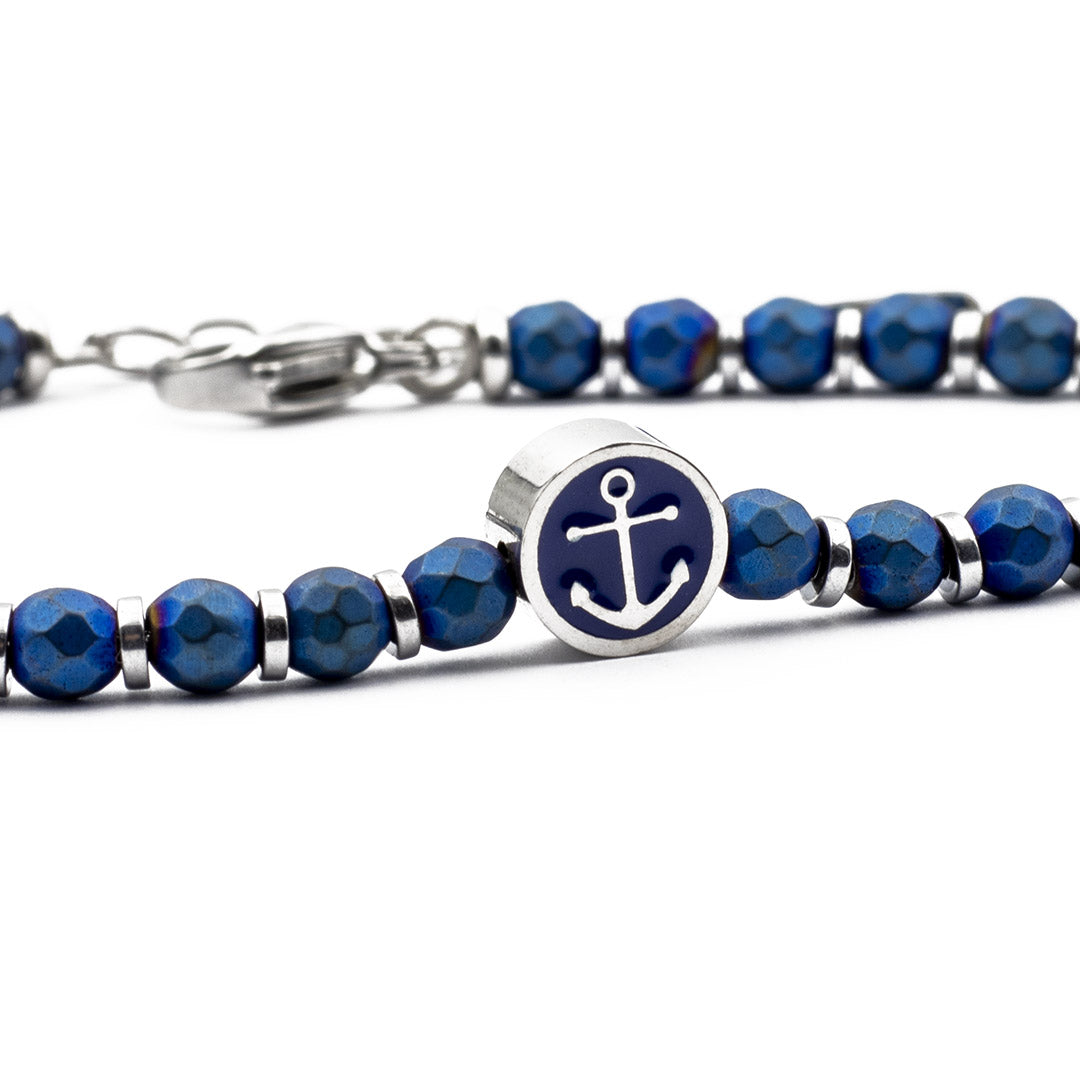 bracciale da uomo con palline e ancora in acciaio blu - via condotti store