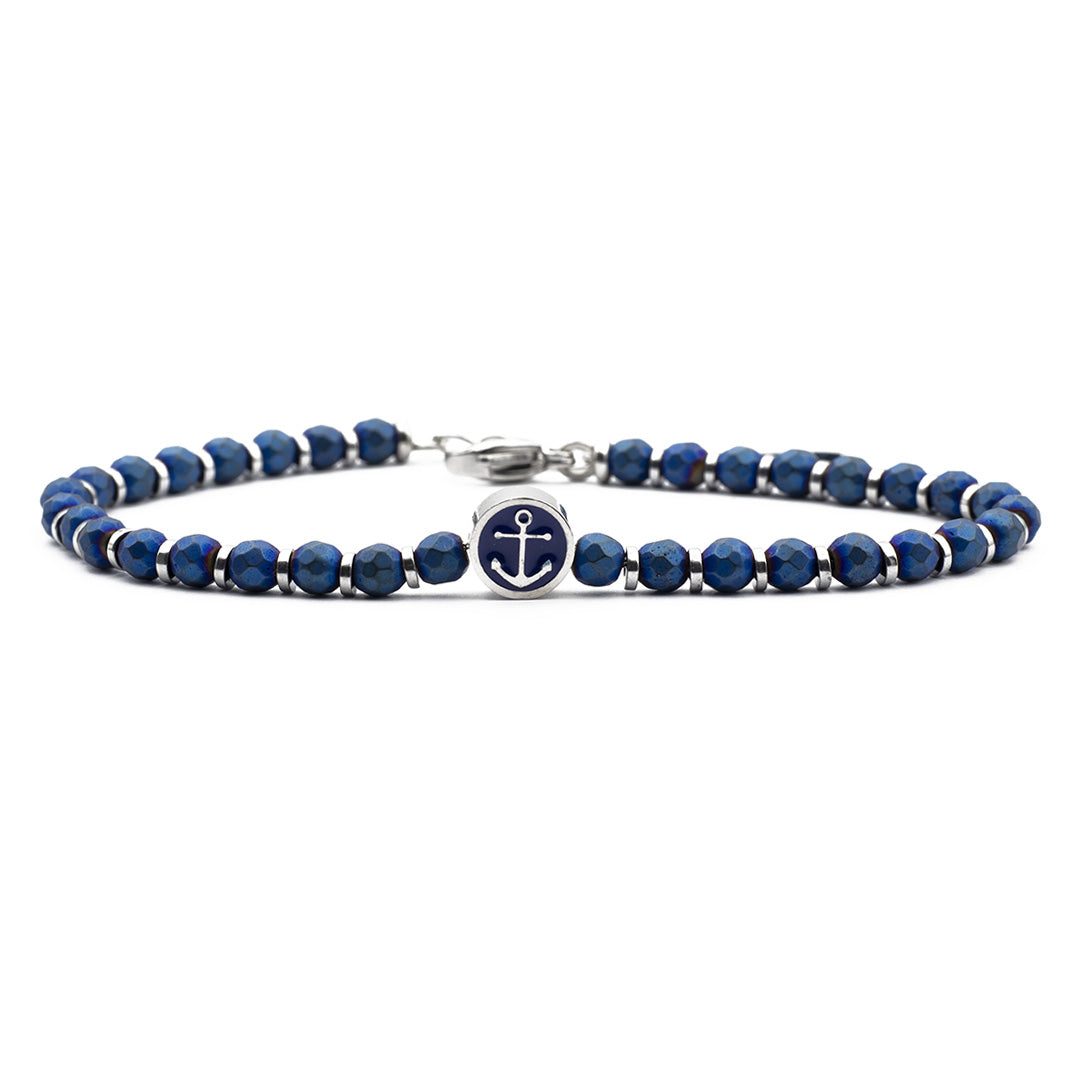 bracciale con palline e ancora in acciaio blu - via condotti store