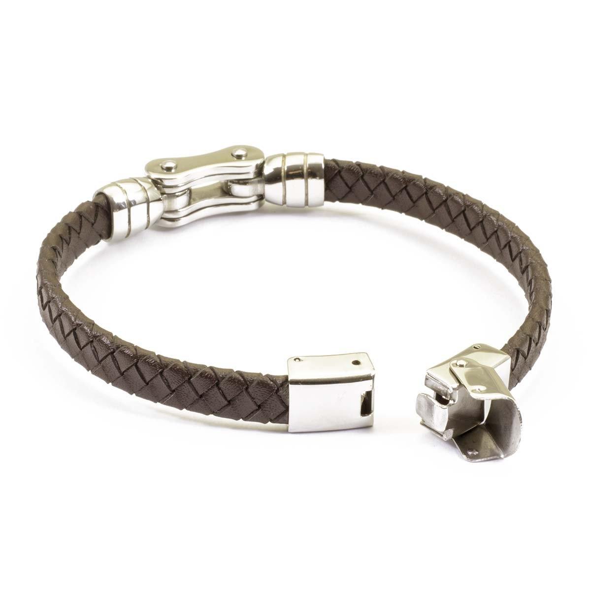 bracciale da uomo in acciaio e pelle marrone intrecciata - via condotti store