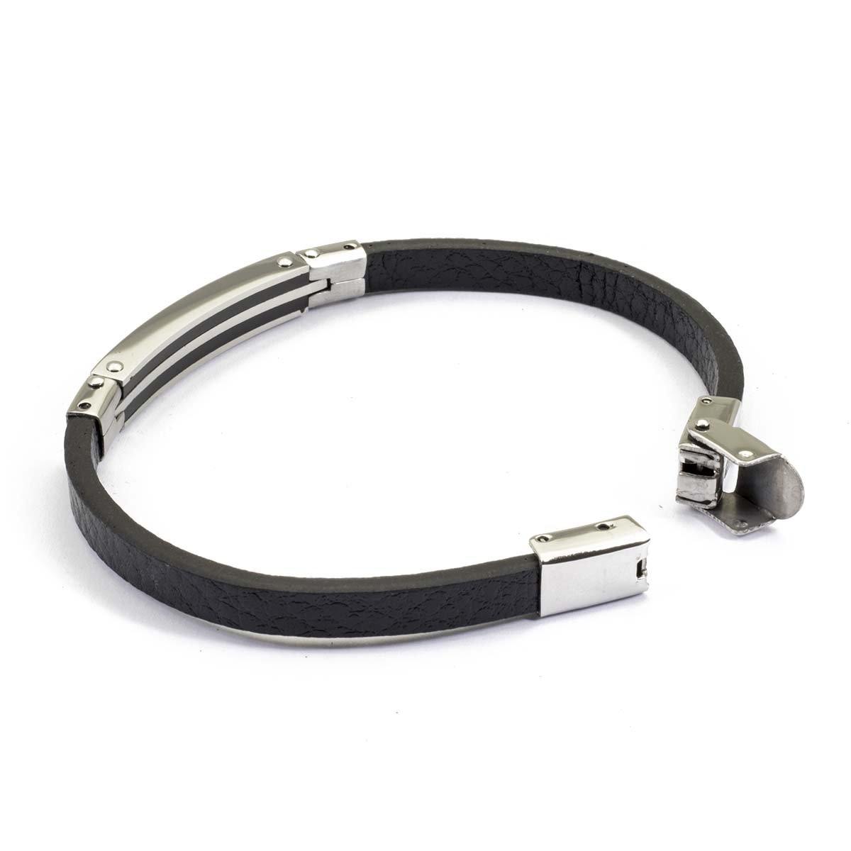 Bracciale da uomo in acciaio e pelle nera - via condotti store
