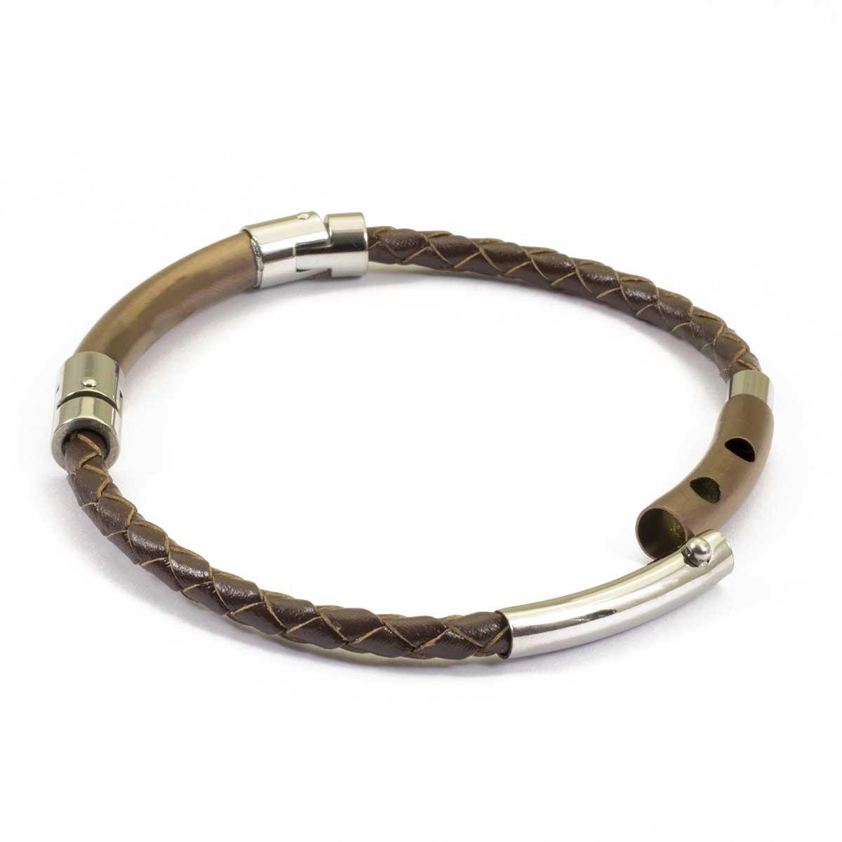Bracciale per uomo in Acciaio e Pelle intrecciata marrone - via condotti store