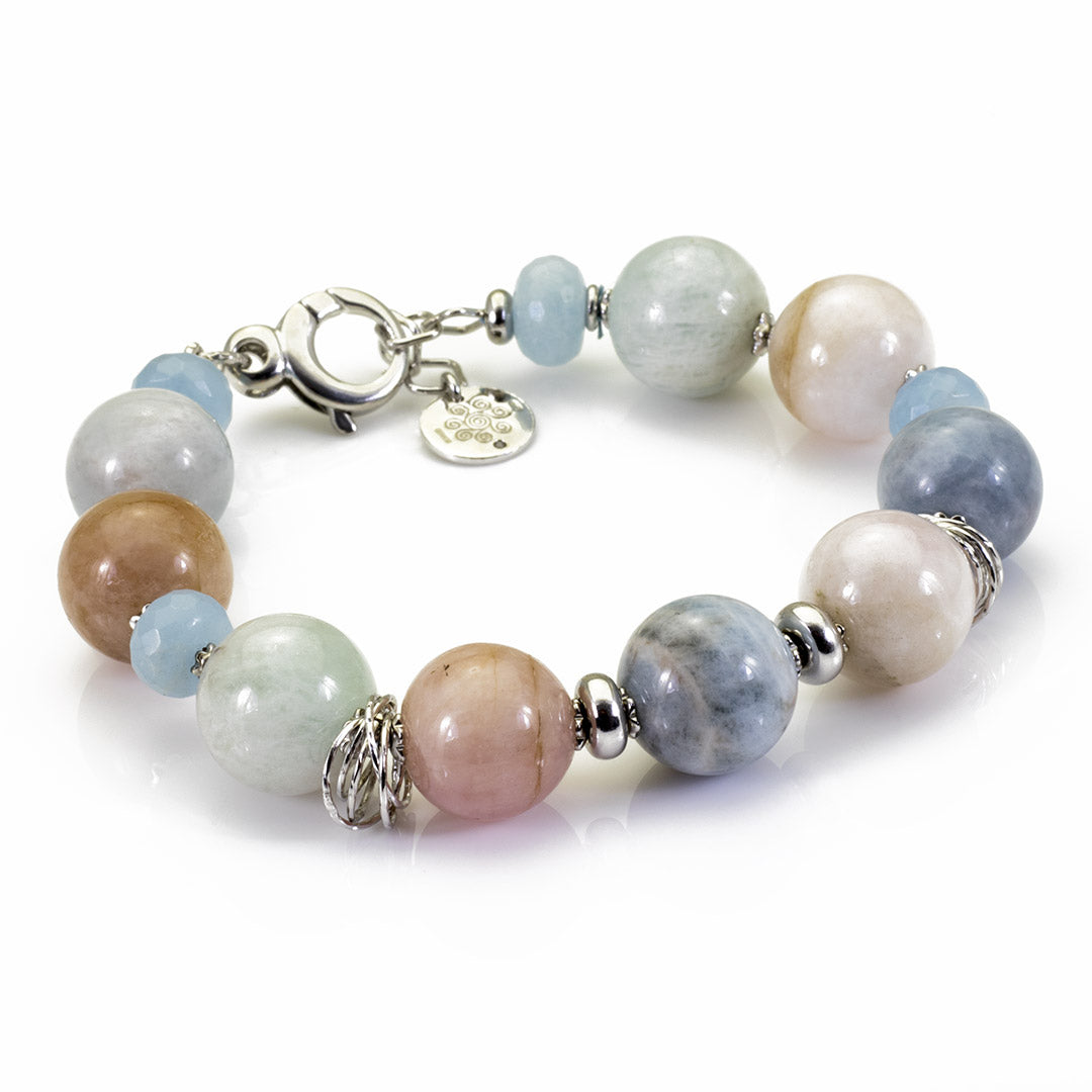 bracciale in pietre dure e argento con morganite e acquamarina naturale - via condotti store