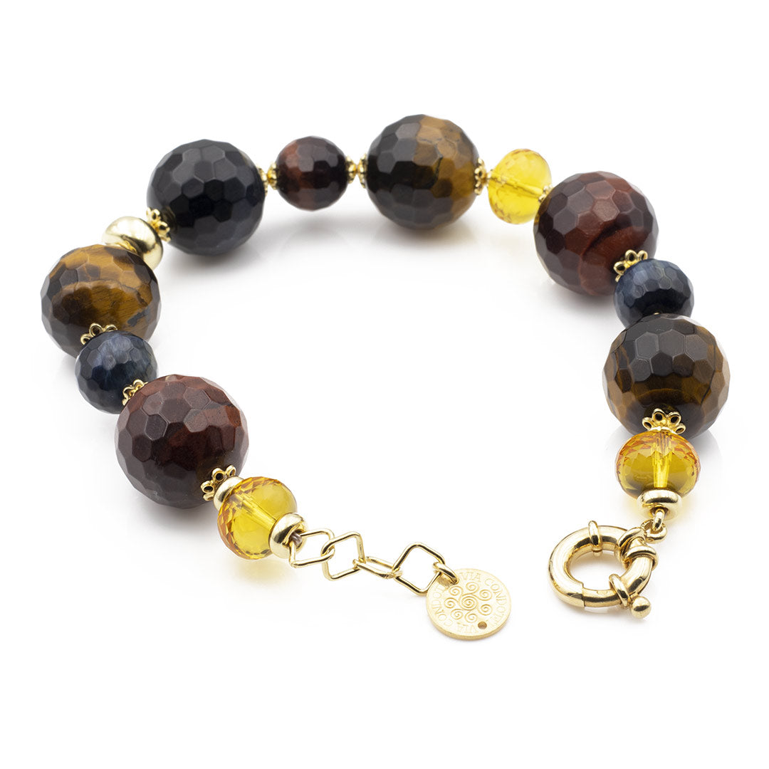 lunghezza regolabile del bracciale in occhio di tigre e quarzo citrino con argento placcato oro - via condotti store